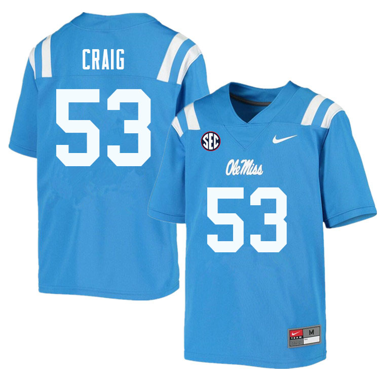 Men #53 Carter Craig Ole Miss Rebels College Football Jerseys Sale-Powder Blue